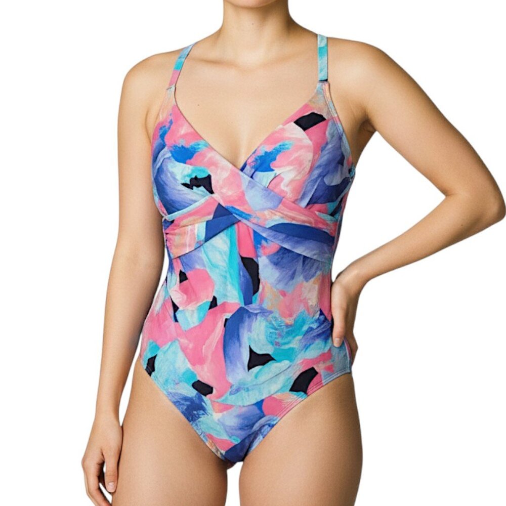 Elemar NWT Twist Front Cross Back Ruched One Piece Suit Womens Size 14